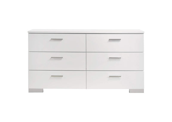 203503 Felicity 6-drawer Dresser White High Gloss
