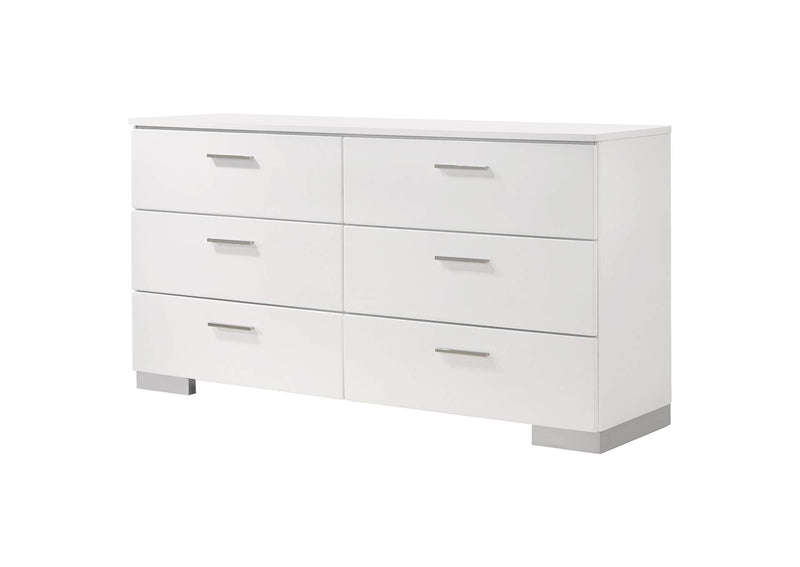 203503 Felicity 6-drawer Dresser White High Gloss