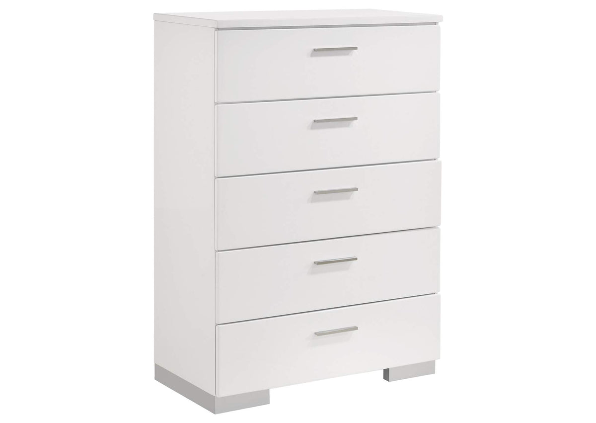 203505 Felicity 5-drawer Bedroom Chest White High Gloss