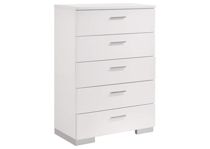 203505 Felicity 5-drawer Bedroom Chest White High Gloss