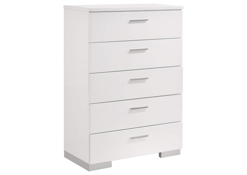 203505 Felicity 5-drawer Bedroom Chest White High Gloss