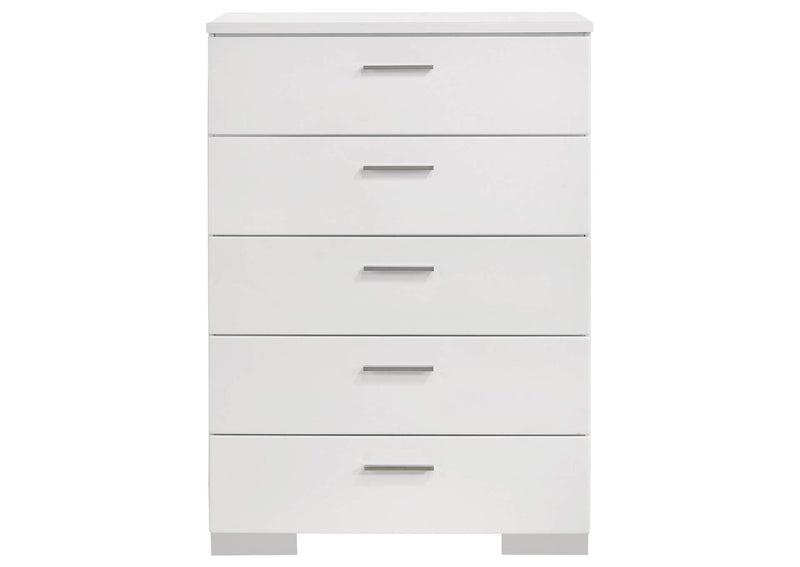 203505 Felicity 5-drawer Bedroom Chest White High Gloss
