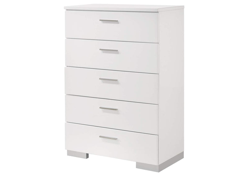 203505 Felicity 5-drawer Bedroom Chest White High Gloss
