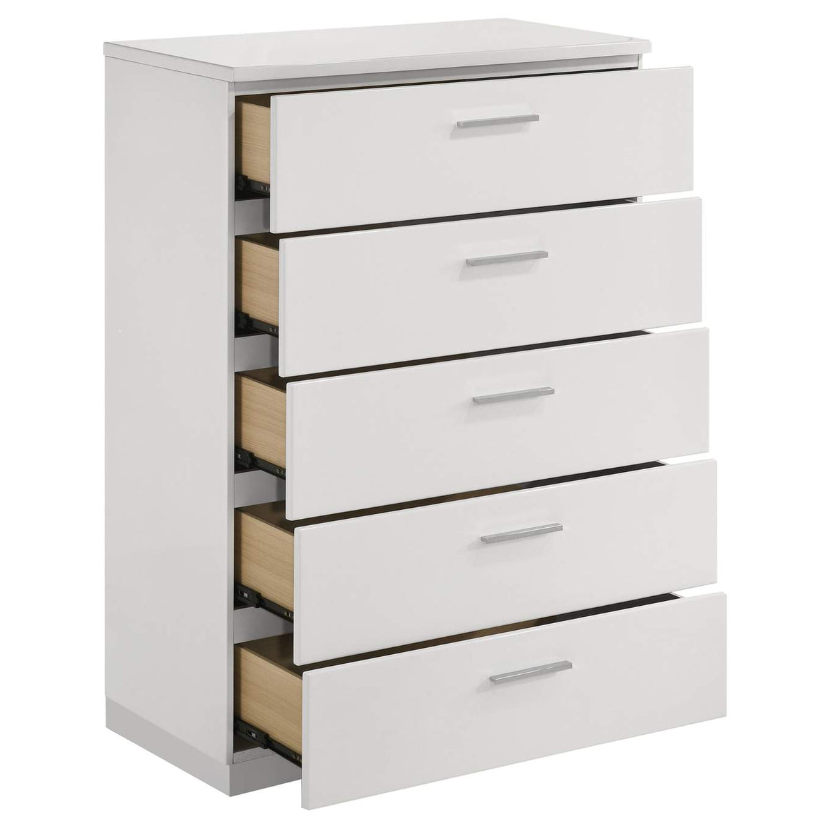 203505 Felicity 5-drawer Bedroom Chest White High Gloss