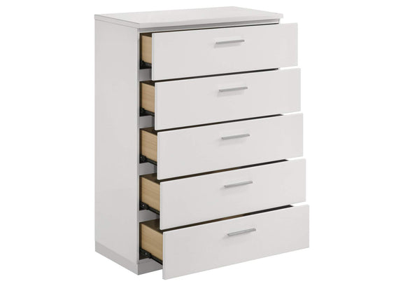 203505 Felicity 5-drawer Bedroom Chest White High Gloss