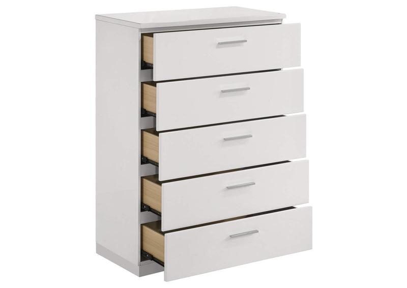 203505 Felicity 5-drawer Bedroom Chest White High Gloss