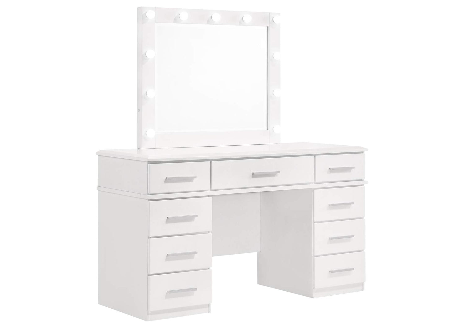 Felicity 9-drawer Vanity Table Lighted Mirror Glossy White