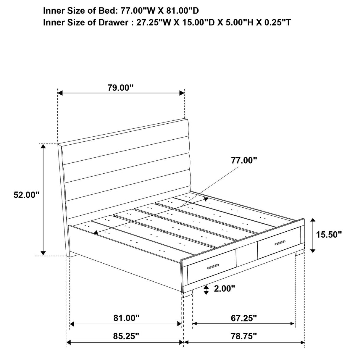 203510KE-S4 Felicity 4-piece Eastern King Platform Bedroom Set White