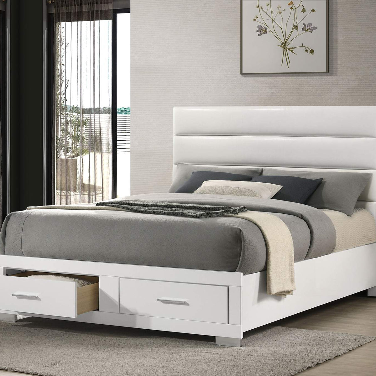 203510KW Felicity California King Storage Bed White High Gloss