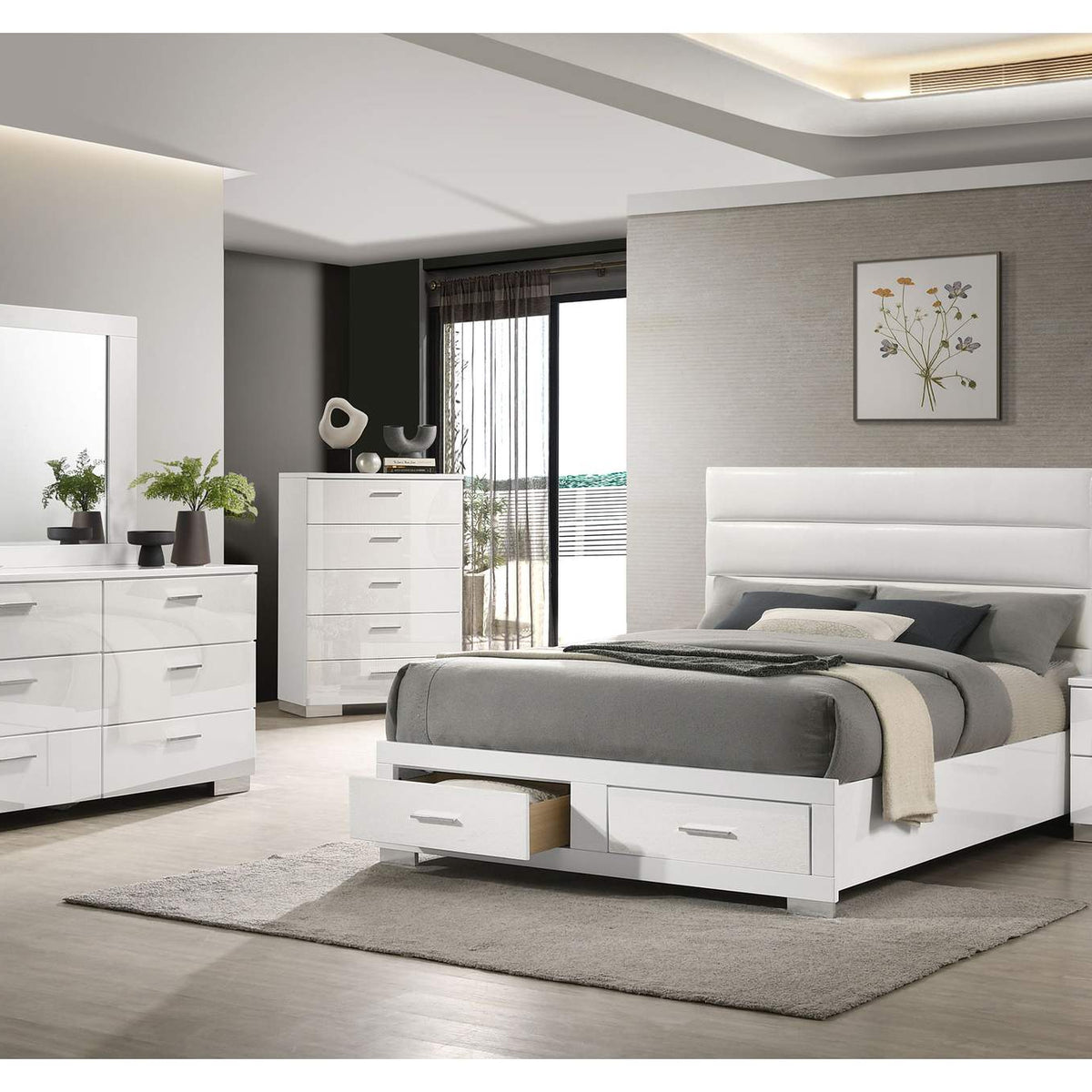 203510KW Felicity California King Storage Bed White High Gloss