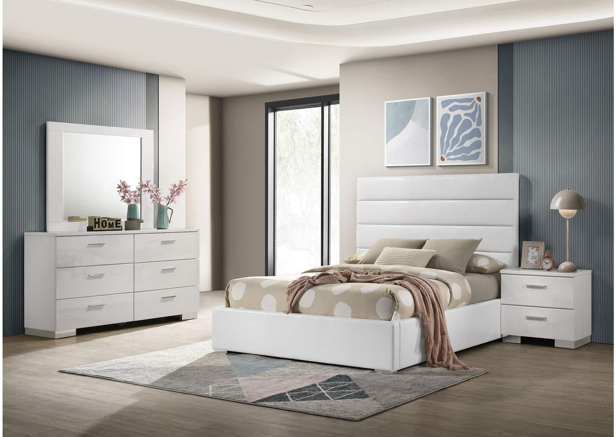 203511F-S4 Felicity 4-piece Full Bedroom Set White High Gloss