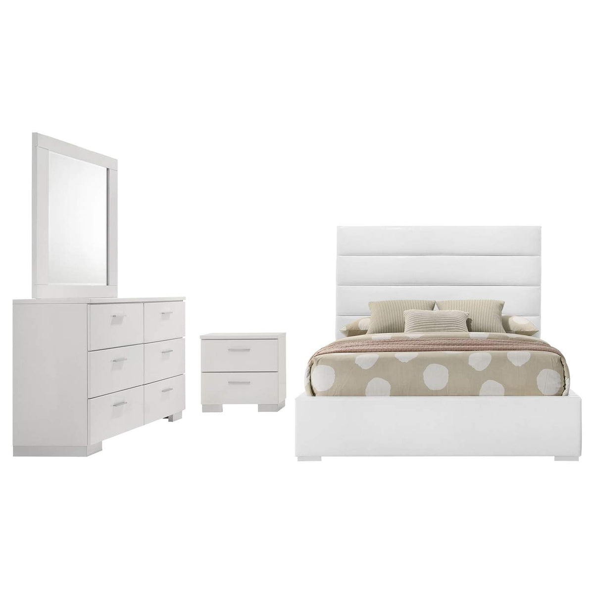 203511F-S4 Felicity 4-piece Full Bedroom Set White High Gloss