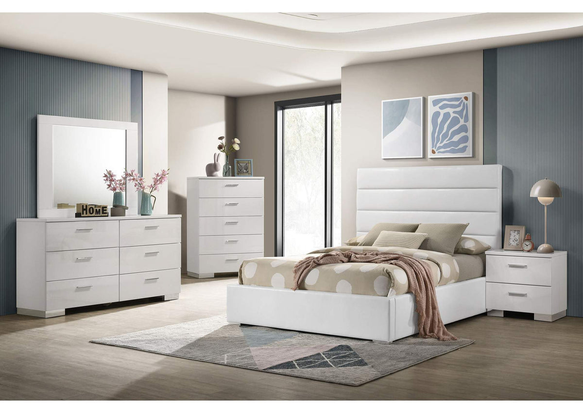 203511F-S5 Felicity 5-piece Full Bedroom Set White High Gloss