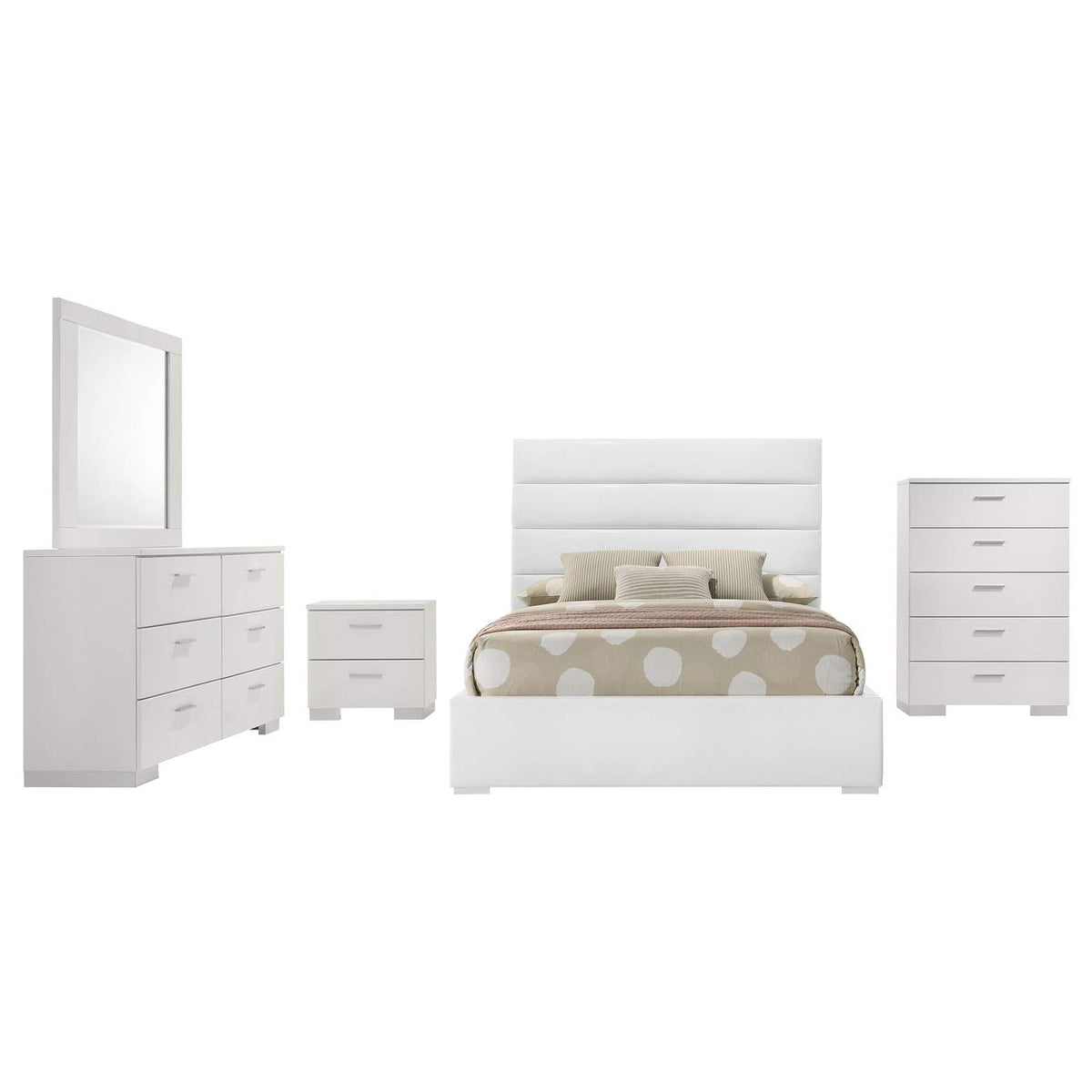203511F-S5 Felicity 5-piece Full Bedroom Set White High Gloss