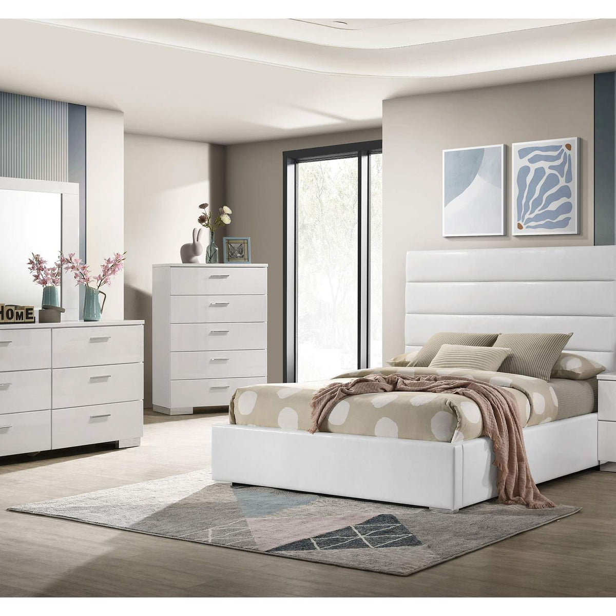 203511F Felicity 53-inch Upholstered Full Platform Bed White
