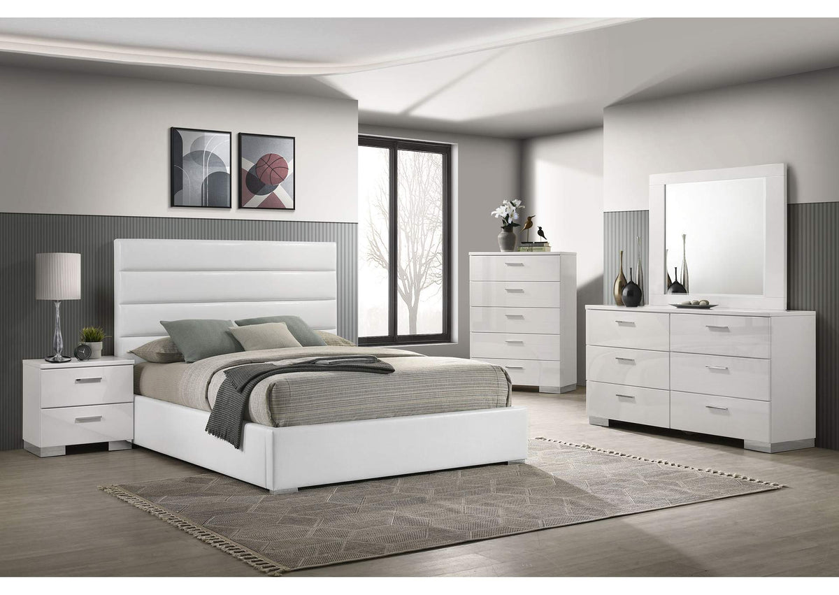 203511KE-S5 Felicity 5-piece Eastern King Bedroom Set White High Gloss