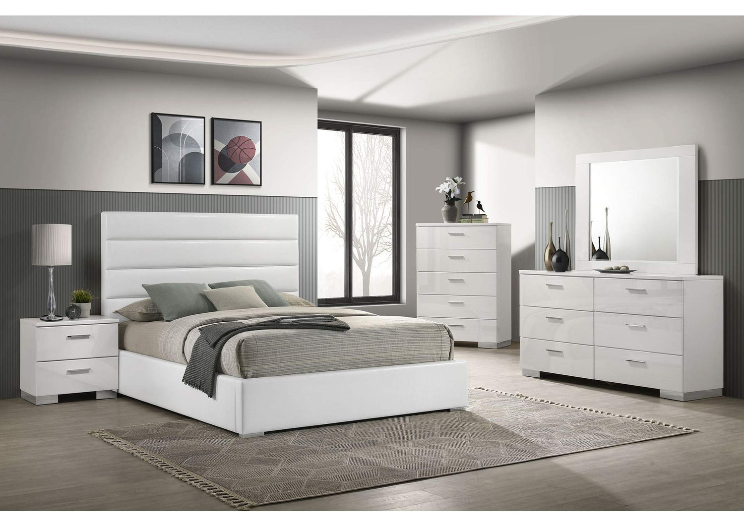 203511KW-S5 Felicity 5-piece California King Bedroom Set White High Gloss