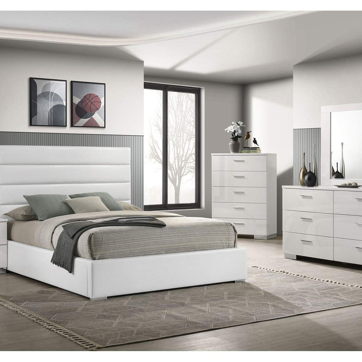 203511Q Felicity 53-inch Upholstered Queen Platform Bed White