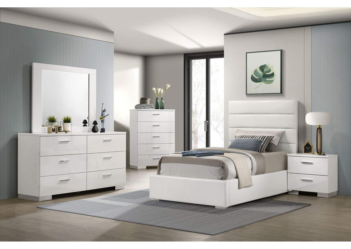 203511T-S5 Felicity 5-piece Twin Bedroom Set White High Gloss
