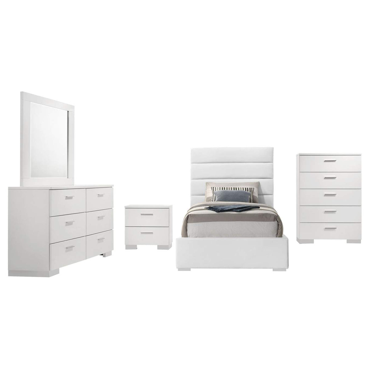 203511T-S5 Felicity 5-piece Twin Bedroom Set White High Gloss
