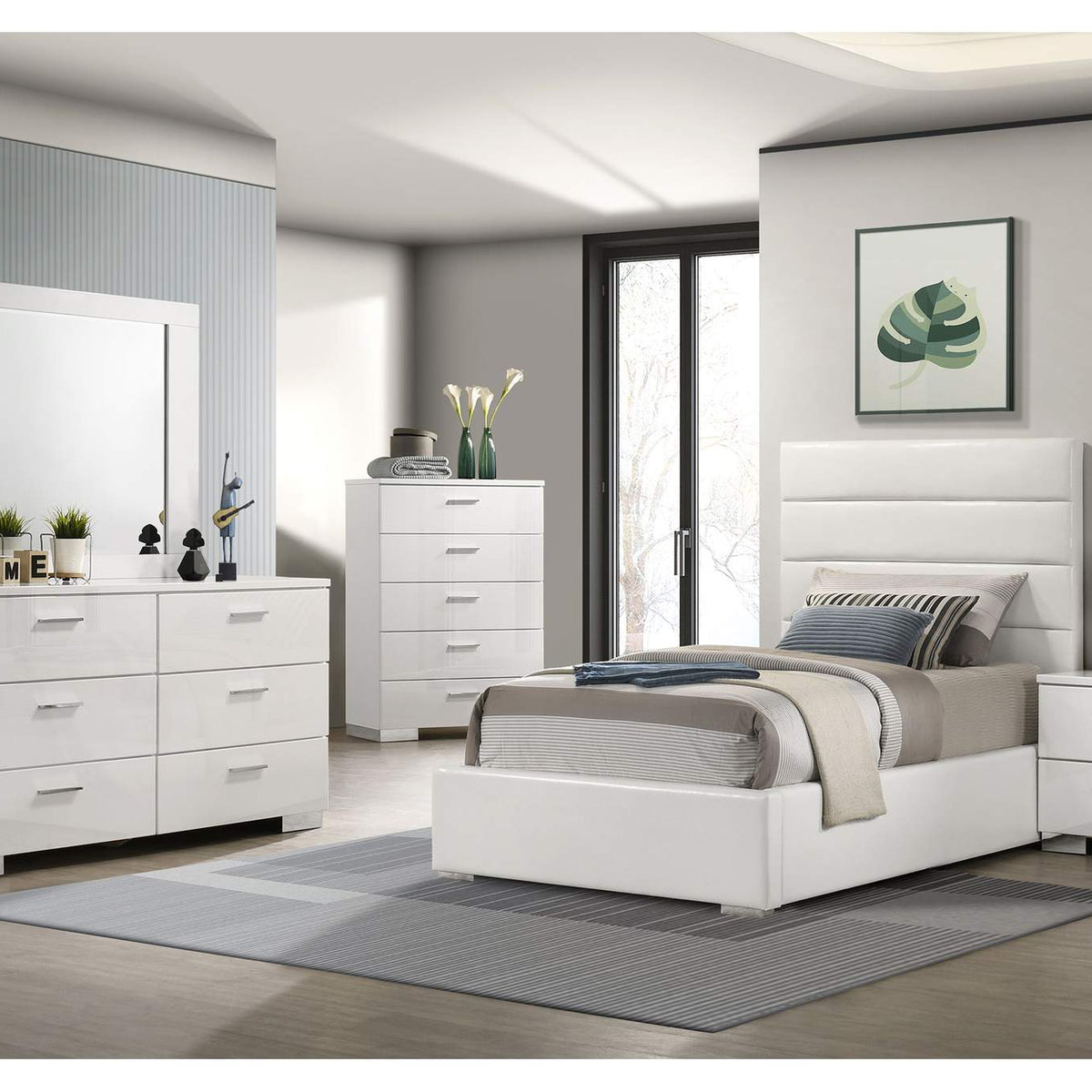 203511T Felicity 53-inch Upholstered Twin Platform Bed White