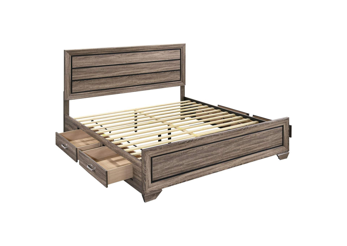 Kauffman Wood Eastern King Storage Panel Bed Washed Taupe