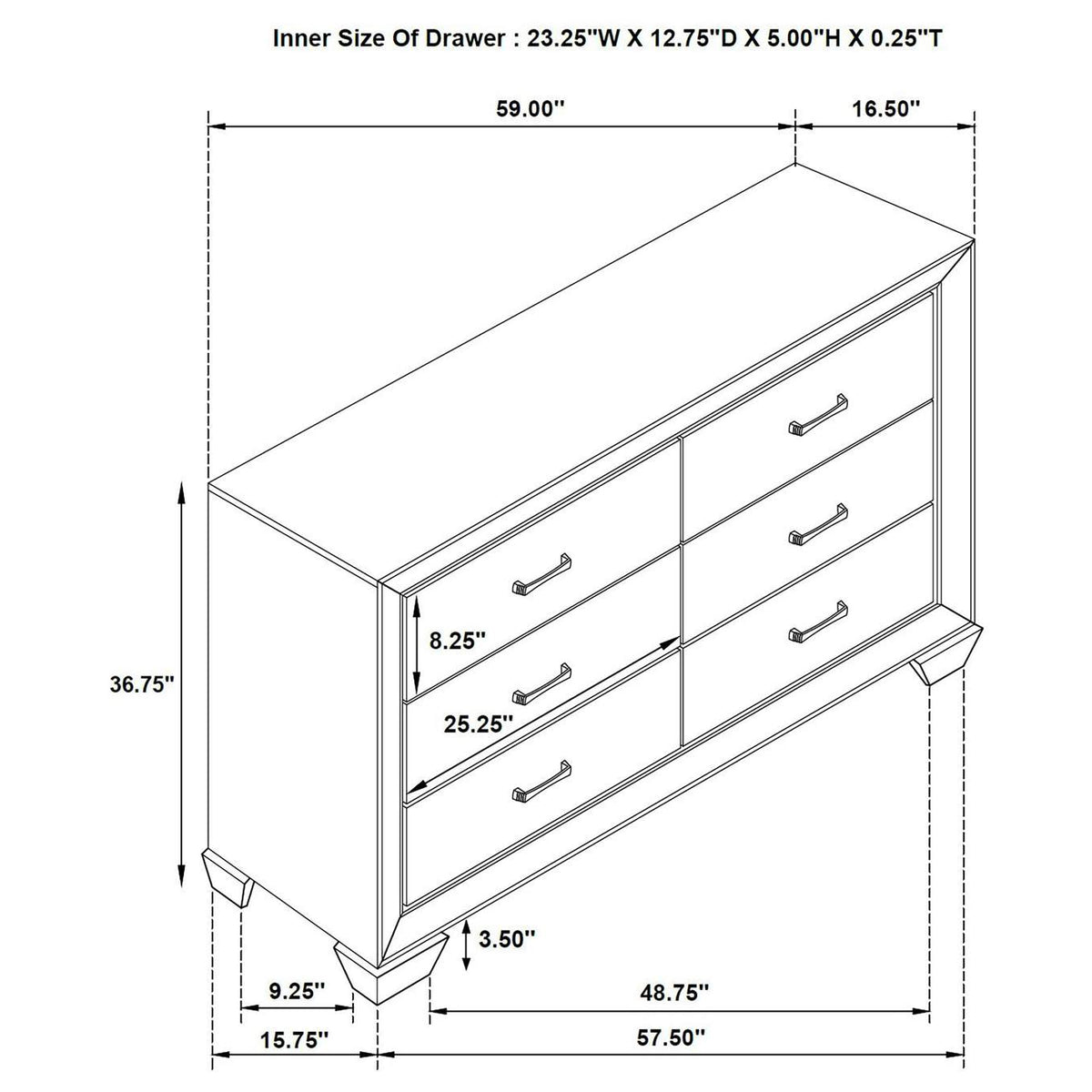 204193 Kauffman 6-drawer Dresser Washed Taupe