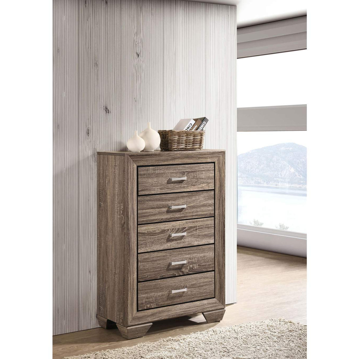 204195 Kauffman 5-drawer Bedroom Chest Washed Taupe