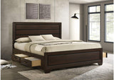 204390KW Kauffman Wood California King Storage Panel Bed Dark Cocoa