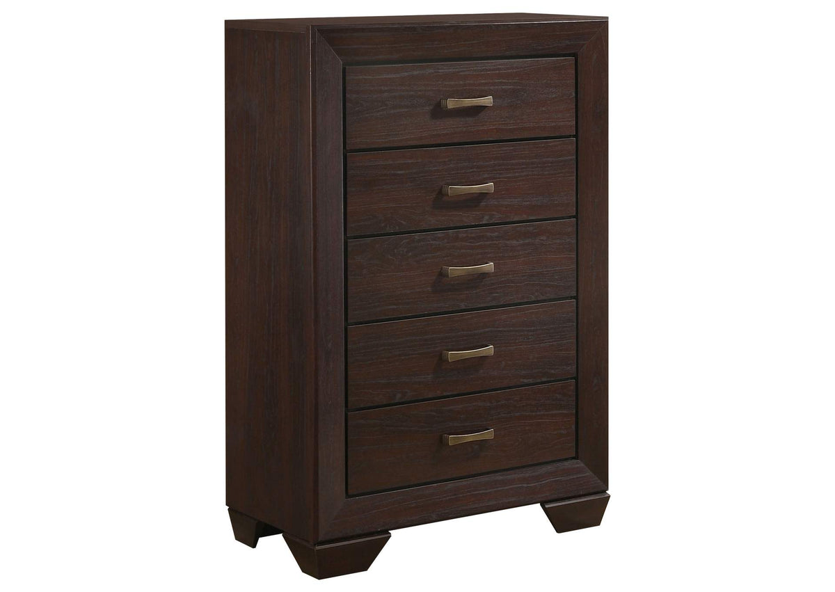204395 Kauffman 5-drawer Bedroom Chest Dark Cocoa