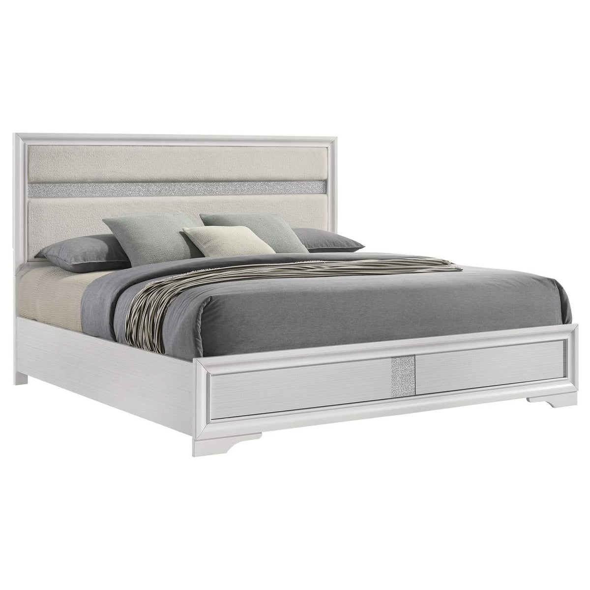 205110KE Miranda 54-inch Upholstered Eastern King Panel Bed White