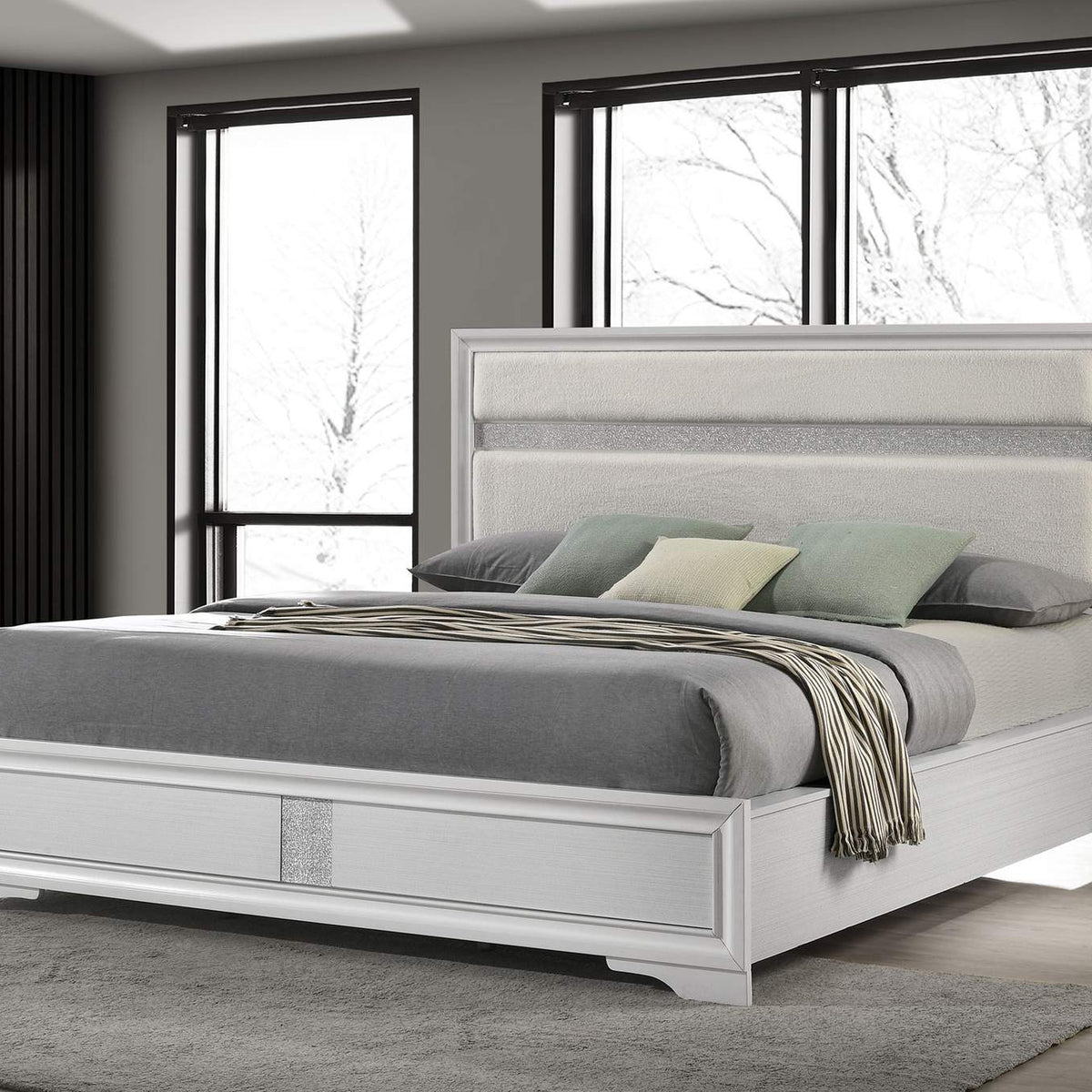 205110KW Miranda 54-inch Upholstered California King Panel Bed White