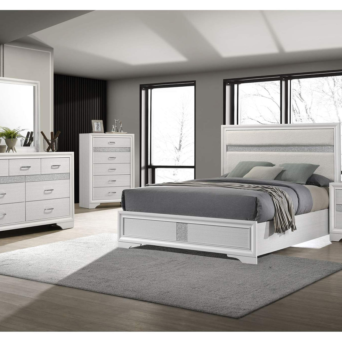 205110KW Miranda 54-inch Upholstered California King Panel Bed White