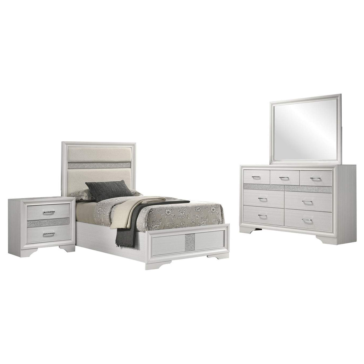 205110T-S4 Miranda 4-piece Twin Bedroom Set White