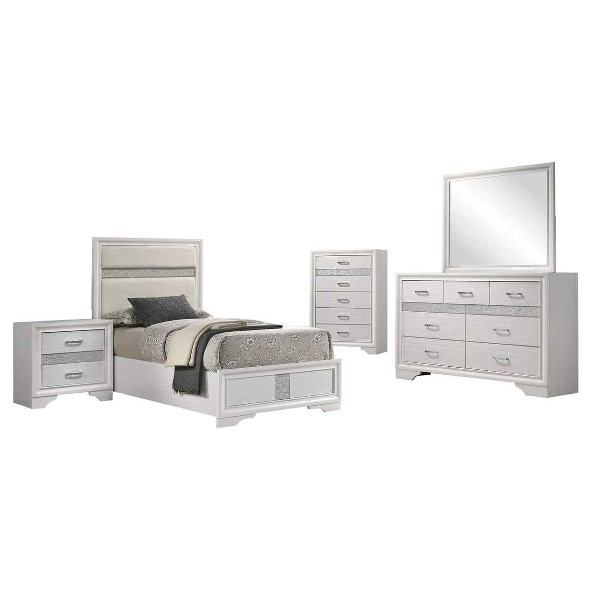 205110T-S5 Miranda 5-piece Twin Bedroom Set White