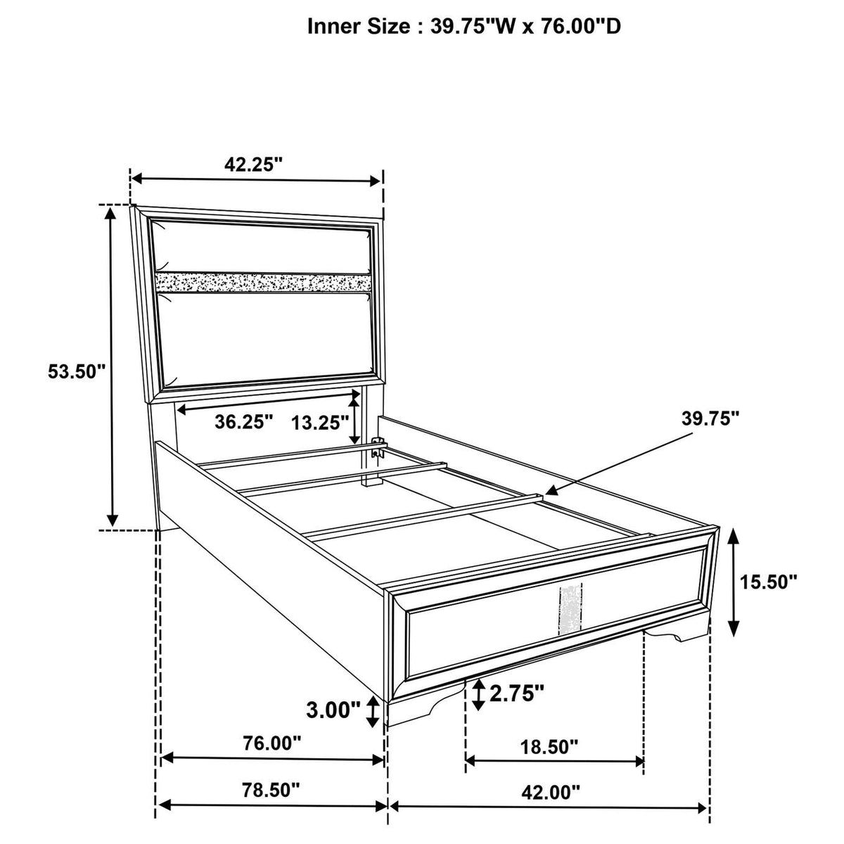 205110T-S5 Miranda 5-piece Twin Bedroom Set White