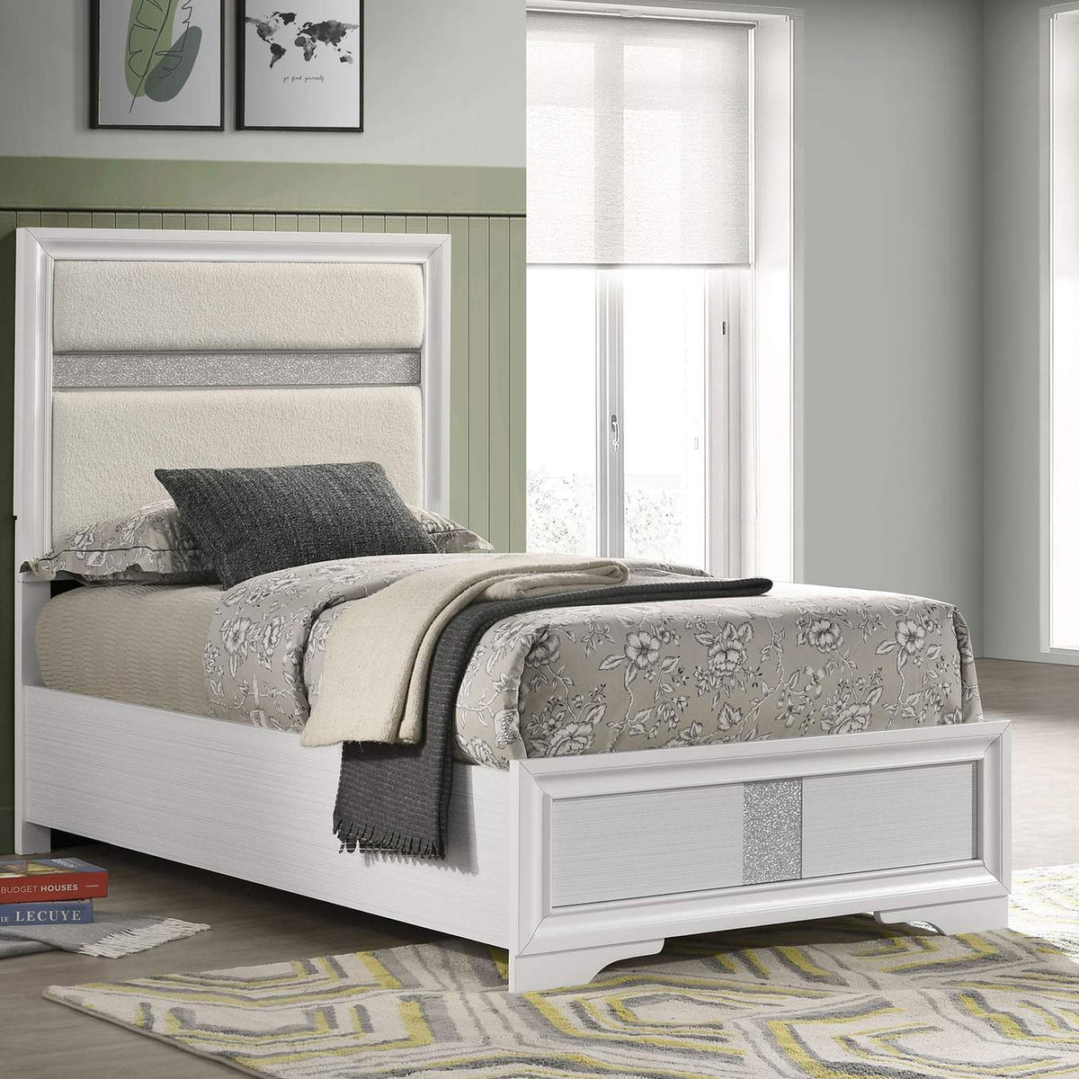 205110T Miranda 54-inch Upholstered Twin Panel Bed White