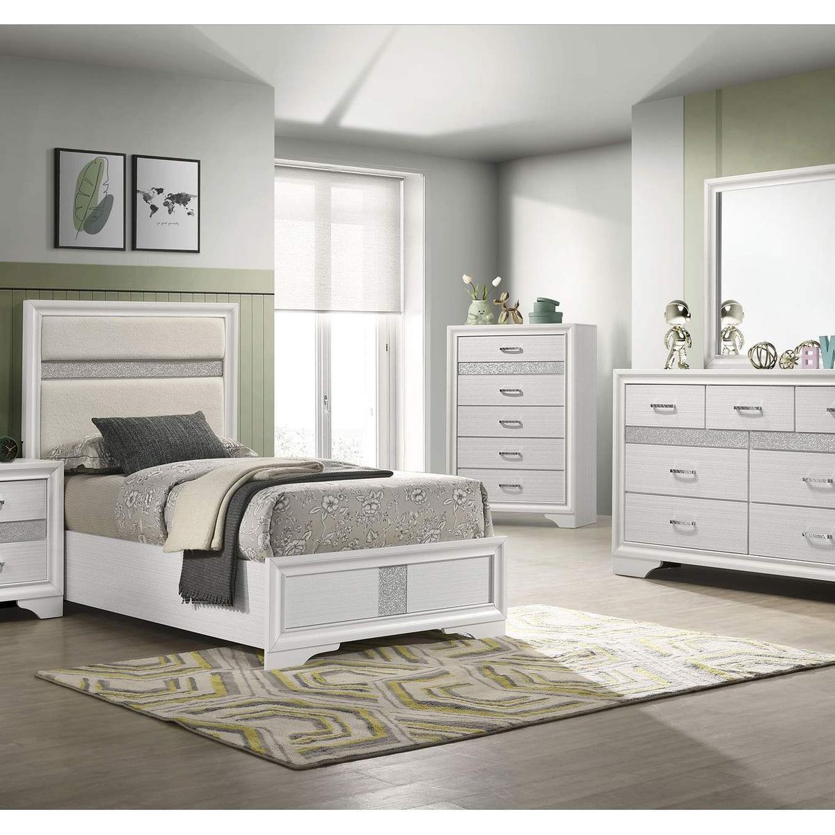 205110T Miranda 54-inch Upholstered Twin Panel Bed White