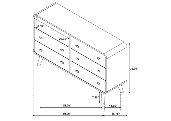 205133 Robyn 6-drawer Bedroom Dresser Dark Walnut
