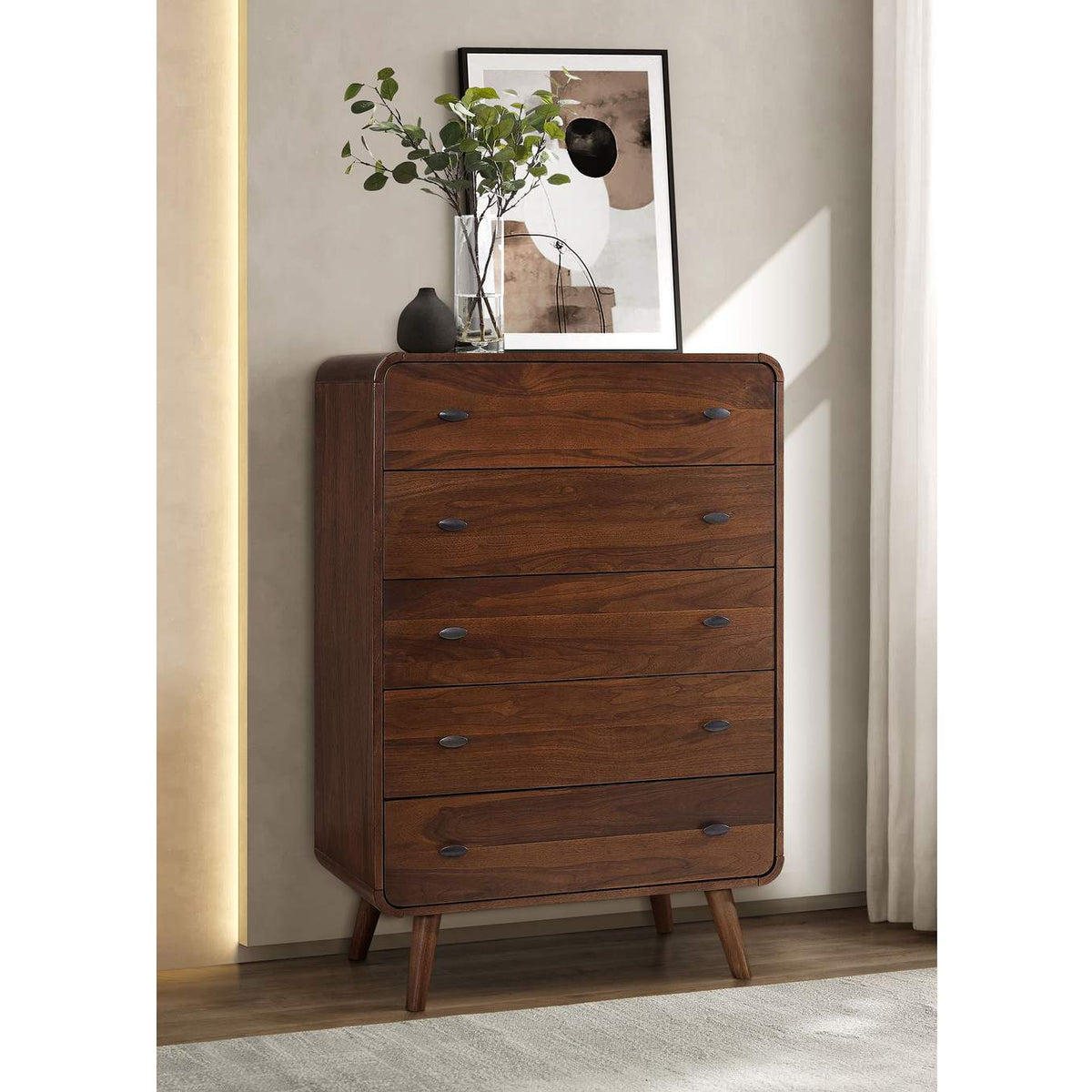 205135 Robyn 5-drawer Bedroom Chest of Drawers Dark Walnut