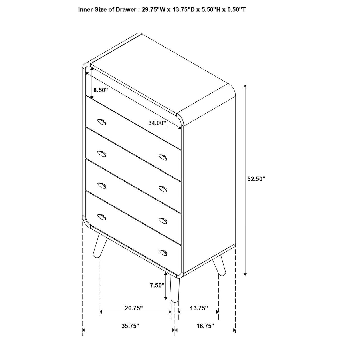 205135 Robyn 5-drawer Bedroom Chest of Drawers Dark Walnut