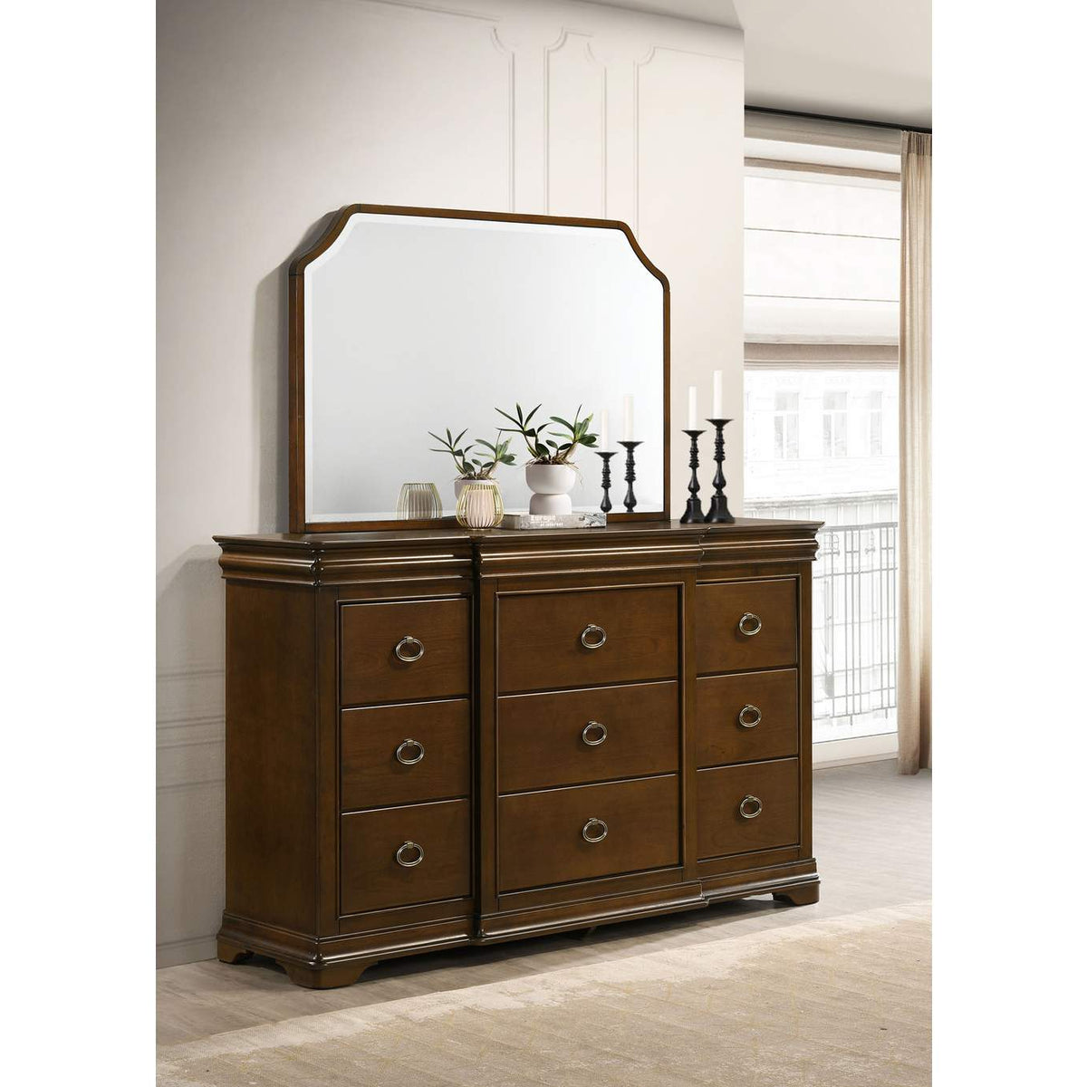 205303M Garland 9-drawer Bedroom Dresser with Mirror Brown Cherry