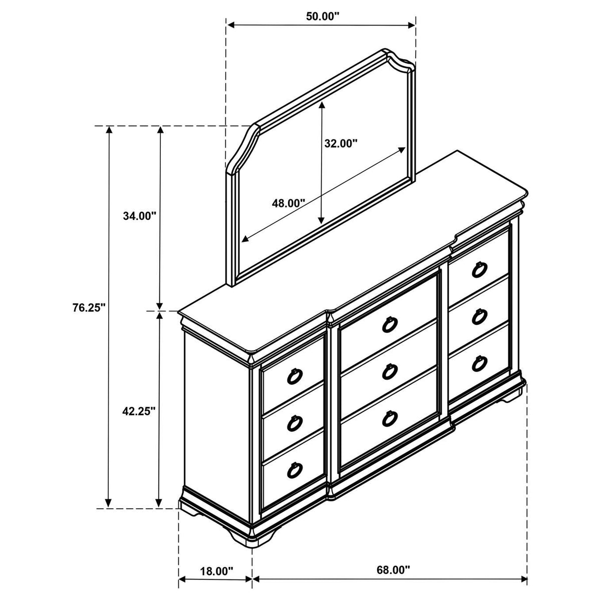 205303M Garland 9-drawer Bedroom Dresser with Mirror Brown Cherry