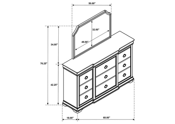 205303M Garland 9-drawer Bedroom Dresser with Mirror Brown Cherry