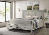 205330KE Franco Wood Eastern King Storage Panel Bed Distressed White