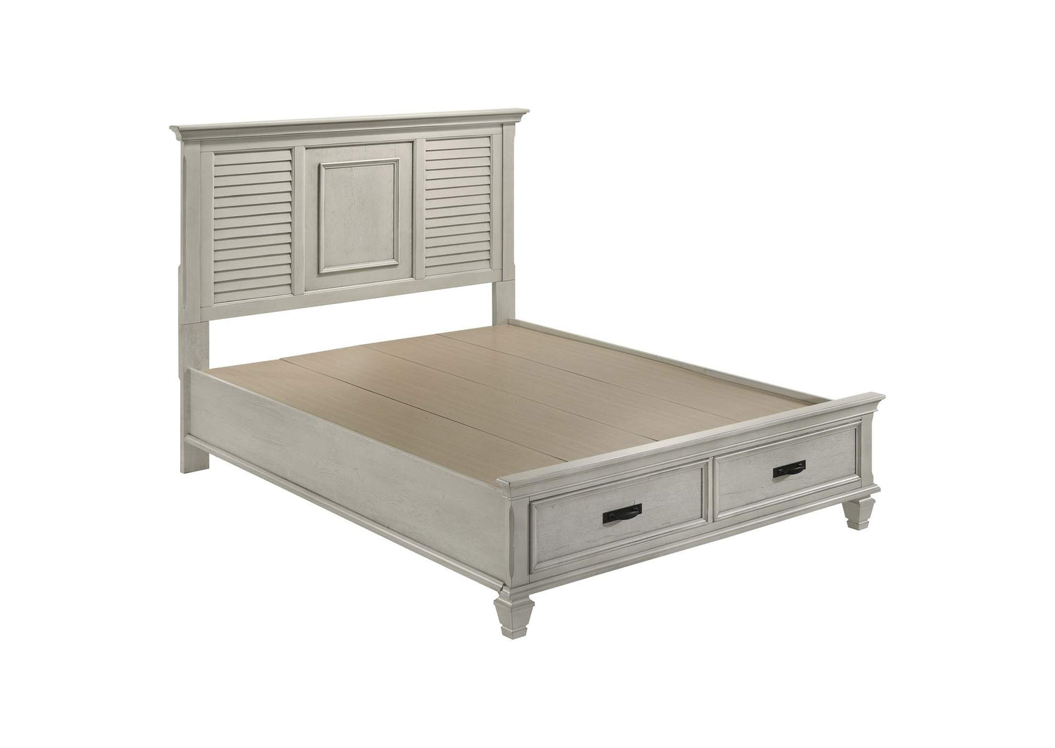 Franco Wood Queen Storage Panel Bed Distressed White