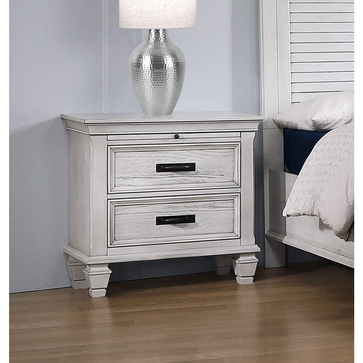 205332 Franco 2-drawer Nightstand Distressed White