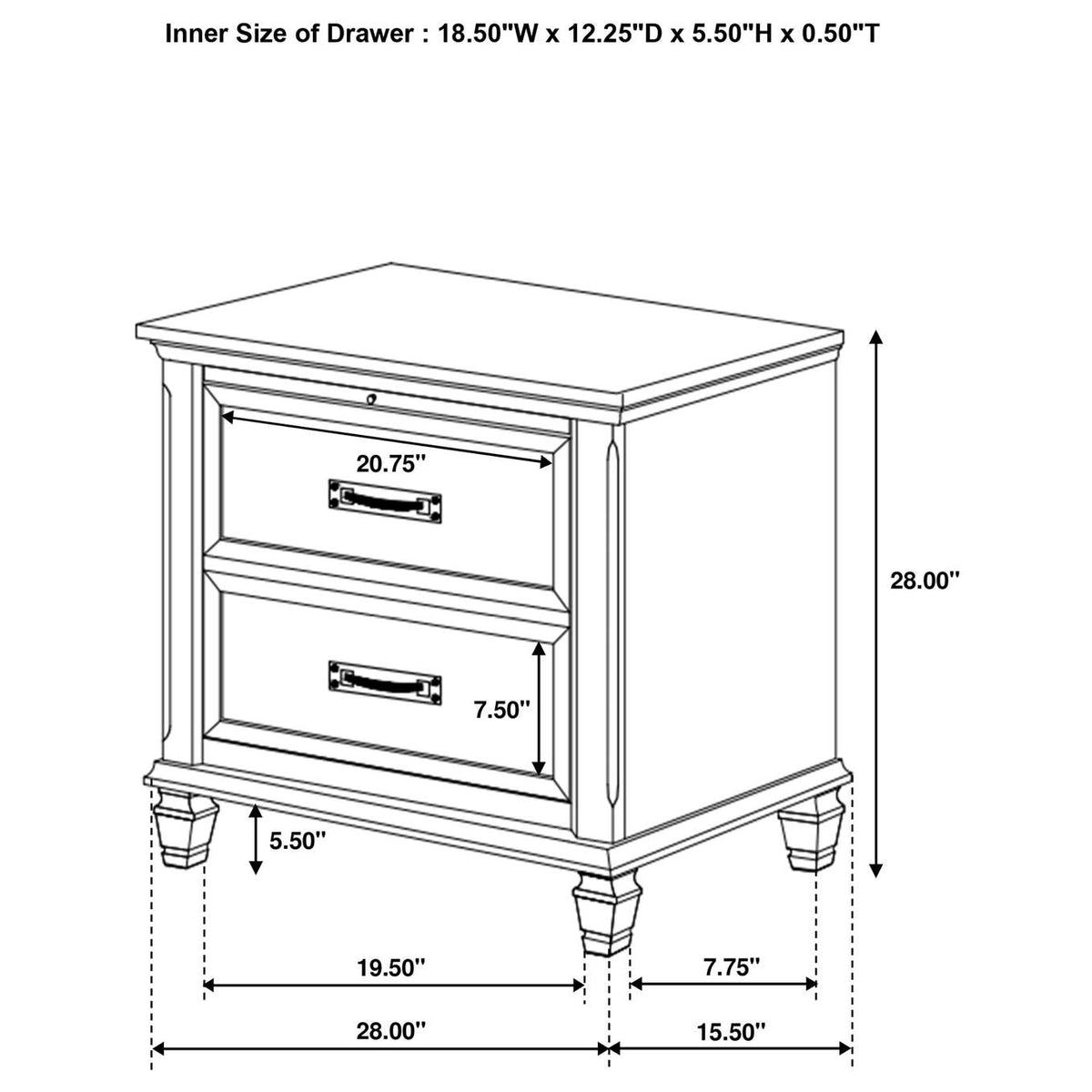 205332 Franco 2-drawer Nightstand Distressed White