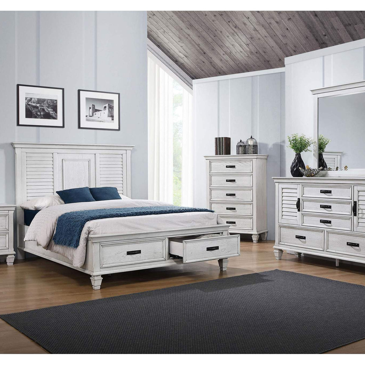 205332 Franco 2-drawer Nightstand Distressed White