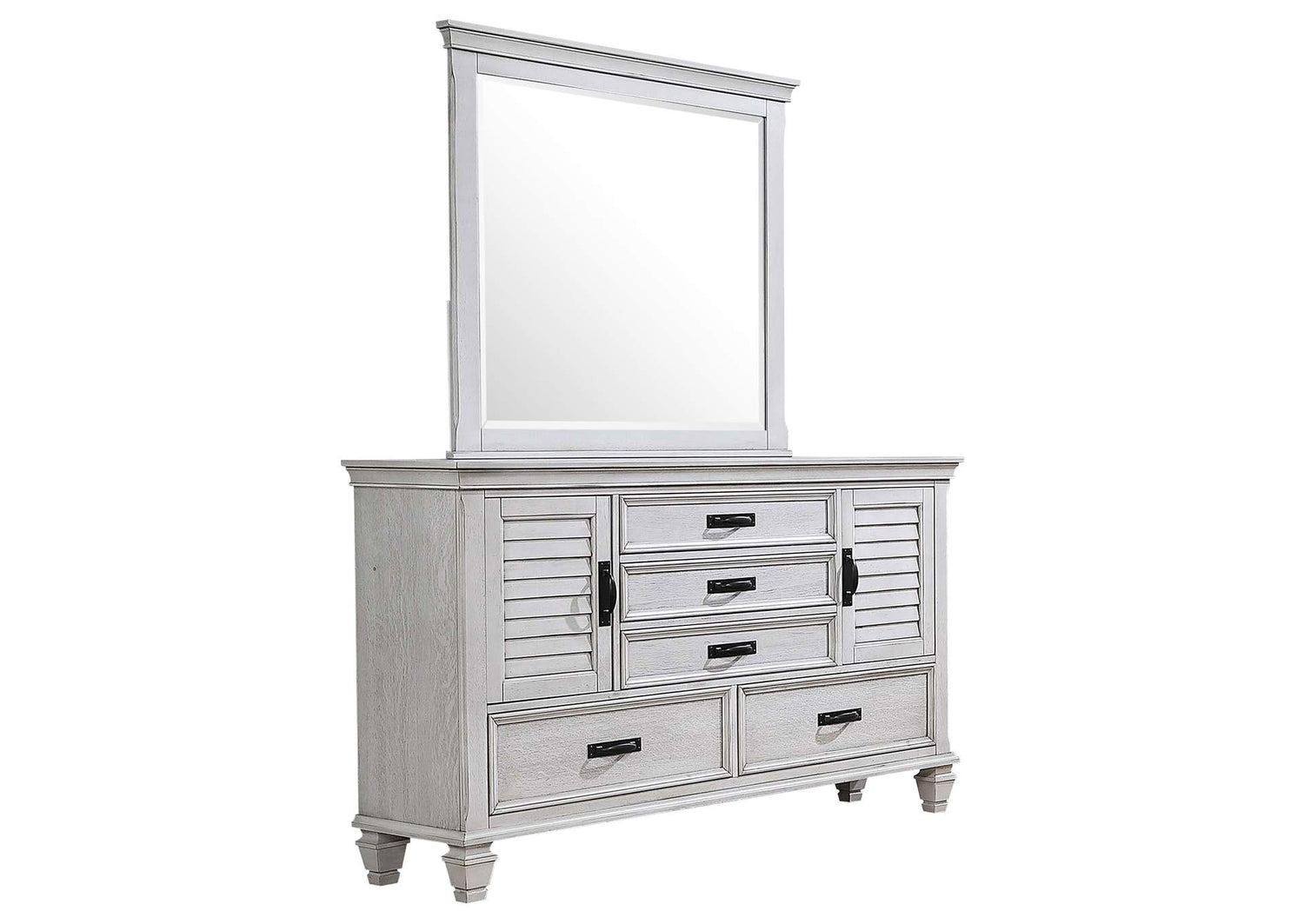 Franco 5-drawer Dresser with Mirror Distressed White